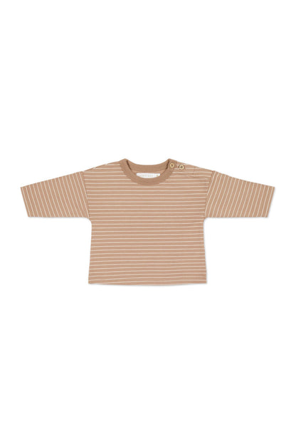 Organic Cotton Levi Long Sleeve Top - Daily Stripe Pale Terracotta/Buff