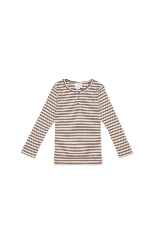 Organic Cotton Modal Long Sleeve Top - Narrow Stripe Tweed/Cloud