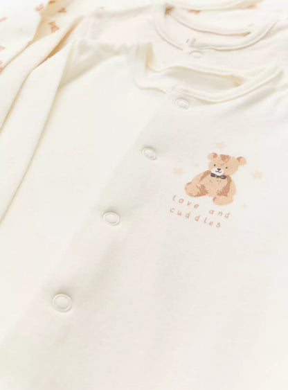Cream Bear Print Sleepsuits 5 Pack 12-18 months