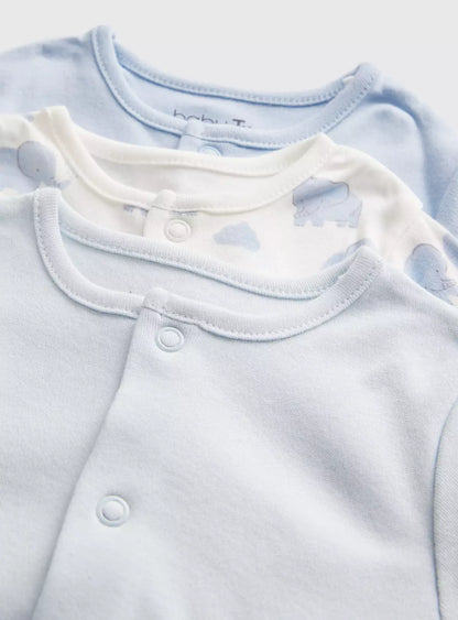 Blue Elephant Print Long Sleeve Sleepsuits 5 Pack 6-9