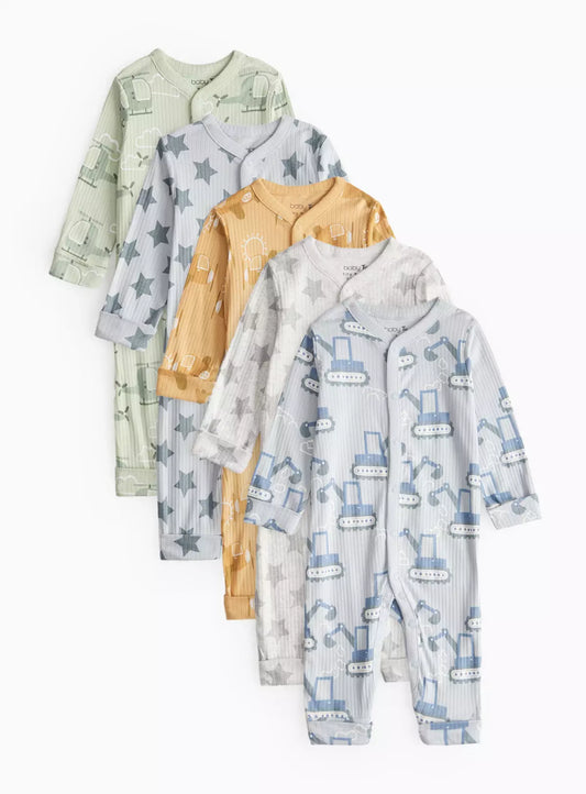 Vehicle Printed Ribbed Sleepsuit 5 Pack Up to 1 mth