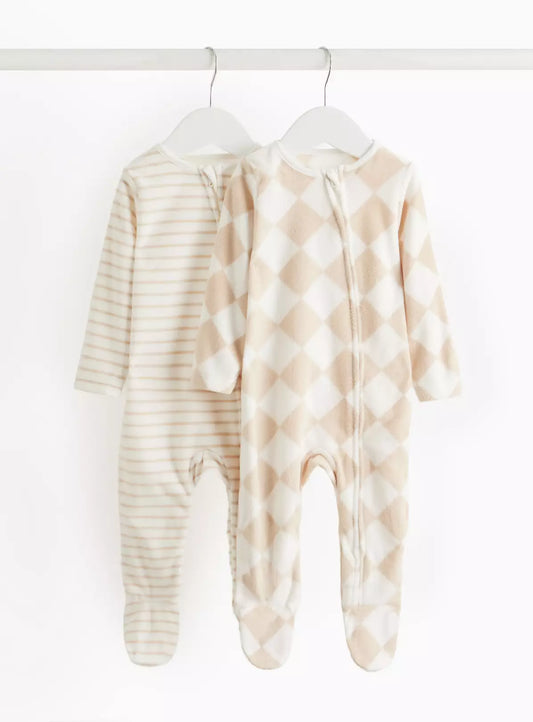 Harlequin & Stripe Fleece Sleepsuits 2 Pack 6-9 months
